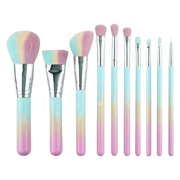 10 Piece High-Quality Gradient Colorful Makeup Brushes W/Vegan Leather Snap Case - Picture 2 of 14